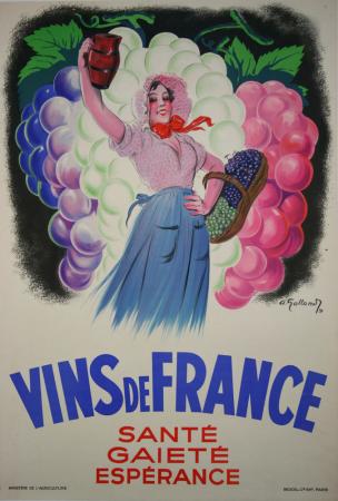  Affiche Ancienne Originale Vins de france Santé Gaieté Espérance Par A.Galland - 14331529071389.jpg