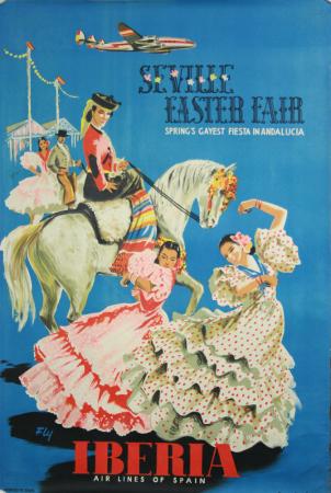  Affiche Ancienne Originale Iberia, Seville easter fair Par Fly - 1448555782503.jpg