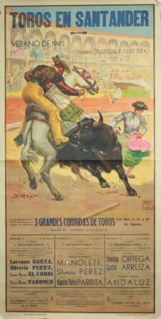  Affiche Ancienne Originale Toros en Santander, Verano de 1945 Par Reus J. - 1448557528975.jpg