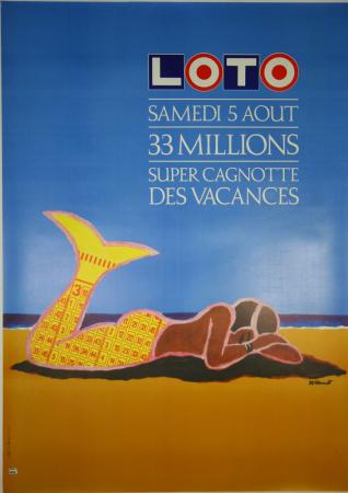  Affiche Ancienne Originale Loto - Samedi 5 août - Super cagnotte des vacance Par Bernard Villemot - 1433775885562.jpg