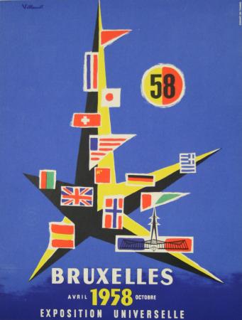  Affiche Ancienne Originale Exposition Universelle - Bruxelles 1958 Par Bernard Villemot - 14338553711876.jpg