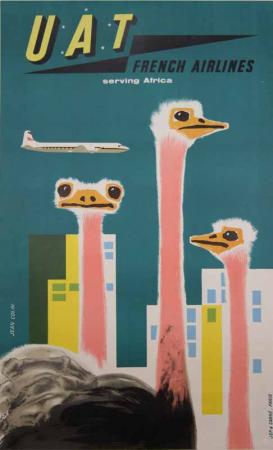  Affiche Ancienne Originale UAT french Airlines serving Africa Par Jean Colin - 1434358262880.jpg