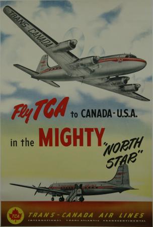  Affiche Ancienne Originale Fly TGA to Canada- USA in the North Star Par Ano - 1434359848173.jpg