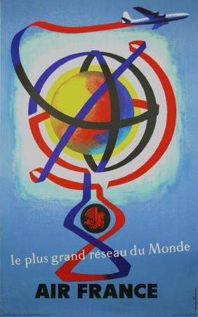  Affiche Ancienne Originale Air France le plus grand réseau du monde Par Nathan - 14343598731901.jpg