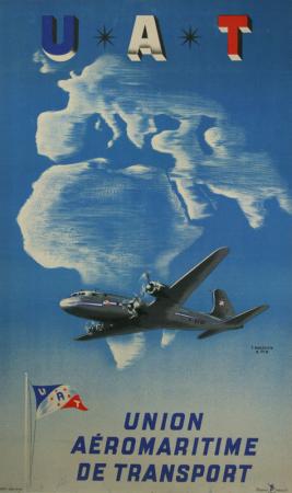  Affiche Ancienne Originale U.A.T , Union Aéromaritime de Transport Par Baudouin - 1434360047144.jpg