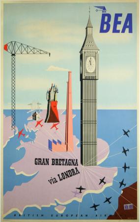  Affiche Ancienne Originale BEA - Gran Bretagna via Londra Par David Lewis - 1434360101101.jpg