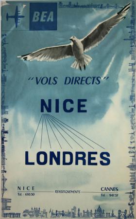  Affiche Ancienne Originale BEA - Vols directs Nice Londres Par Anonyme - 143436032578.jpg