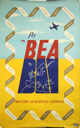  Affiche Ancienne Originale Fly BEA - British European Airways Par Sag - 143436161524.jpg