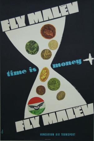  Affiche Ancienne Originale Fly Malév - Time is Money Par Apas - 1434364867394.jpg