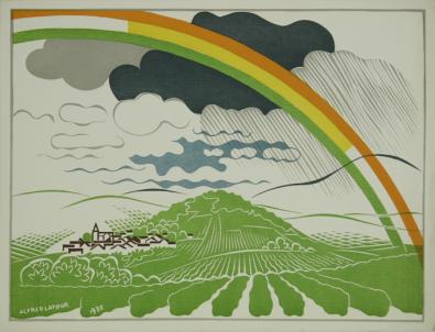  Affiche Ancienne Originale 21. Village sous un Arc-en-ciel Par Alfred Latour - 12898264831664.jpg