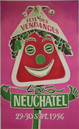  Affiche Ancienne Originale Neuchatel , fête des vendanges Par Wehinger - 14335832531613.jpg